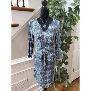 Cynthia Rowley Women's Multicolor Rayon V-Neck Long Sleeve Knee Length Dress M
